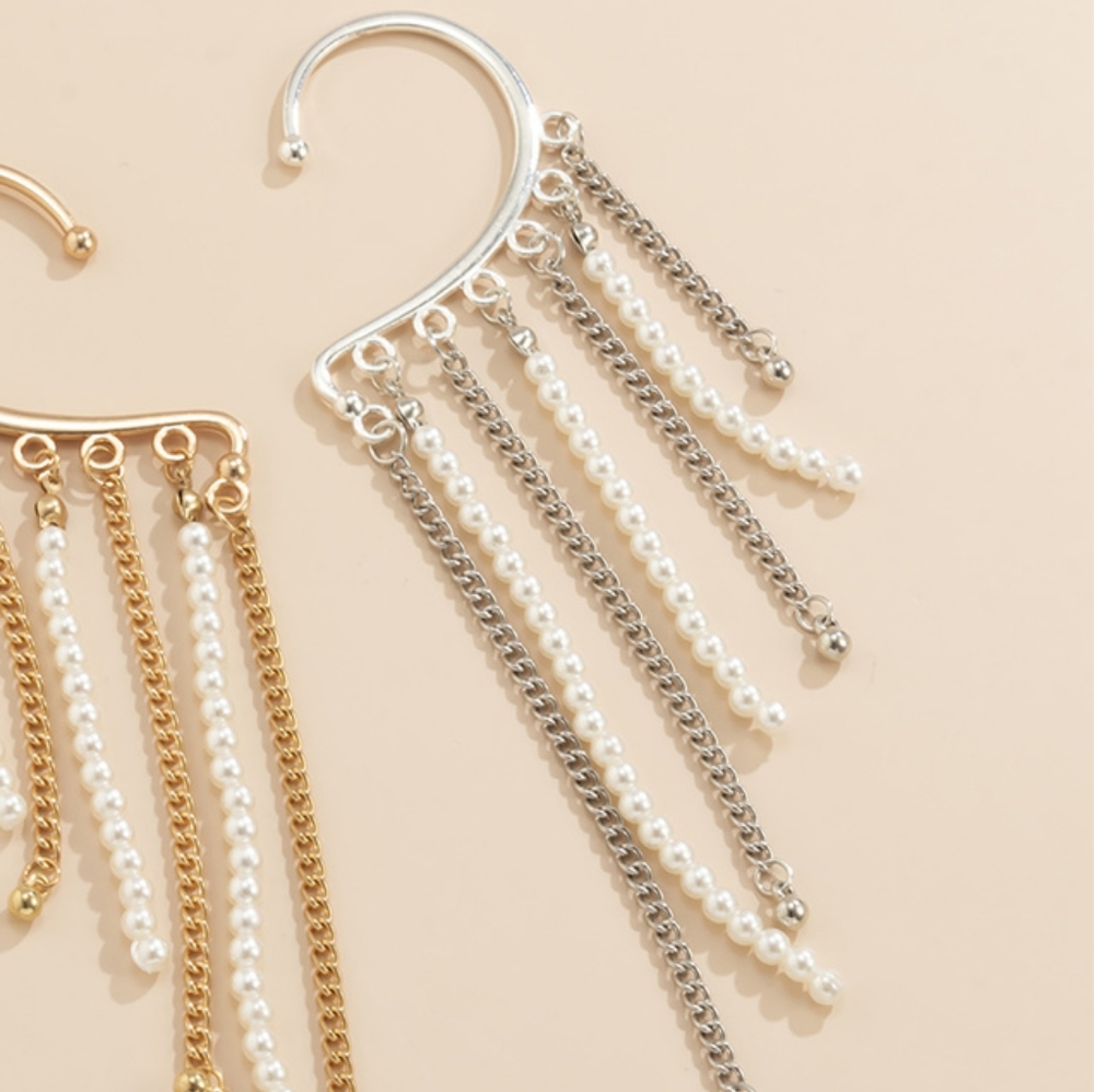 Brand New silver mono ear cuff with pearls for both ears - Picture 6 of 7